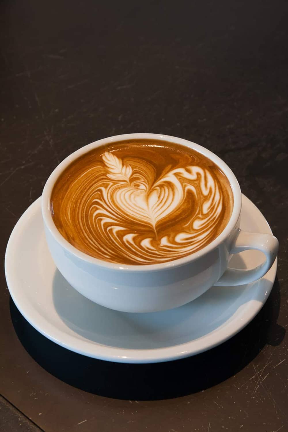 DaVinci Irish cream syrup latte with latte-art heart swirl