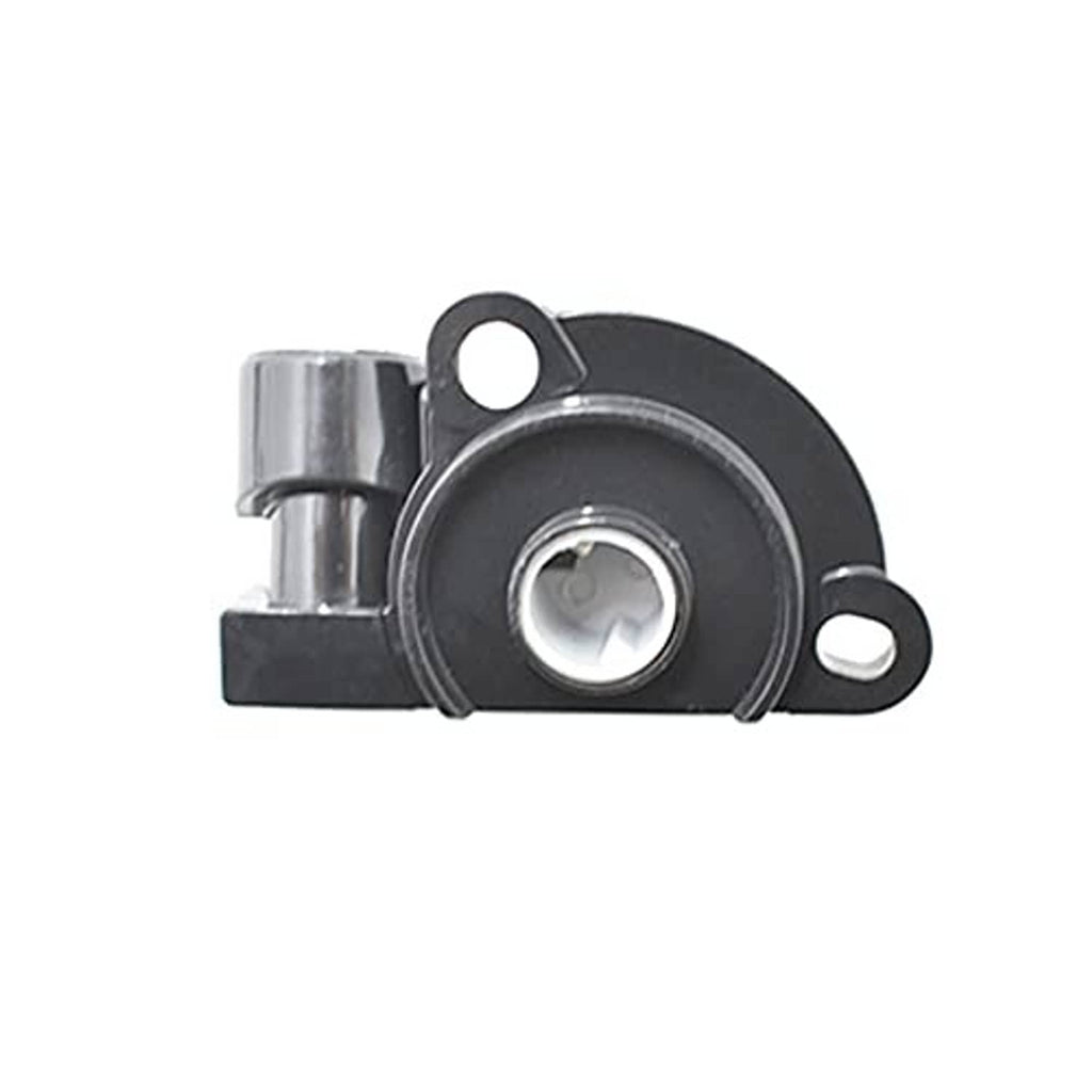 Throttle position sensor front view with circular port, black housing and metal bracket