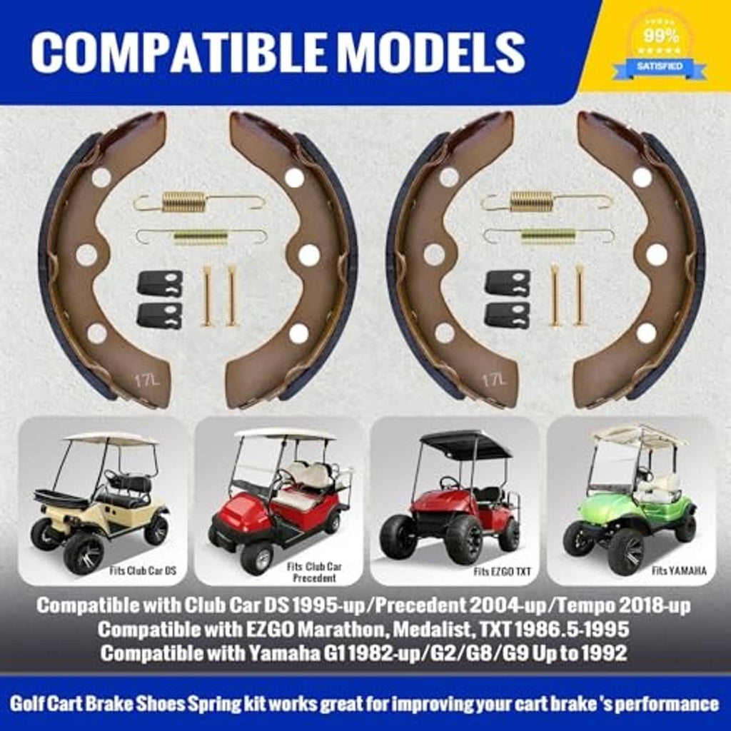 Golf cart brake shoes and springs kit with four brown brake shoes and spring hardware set