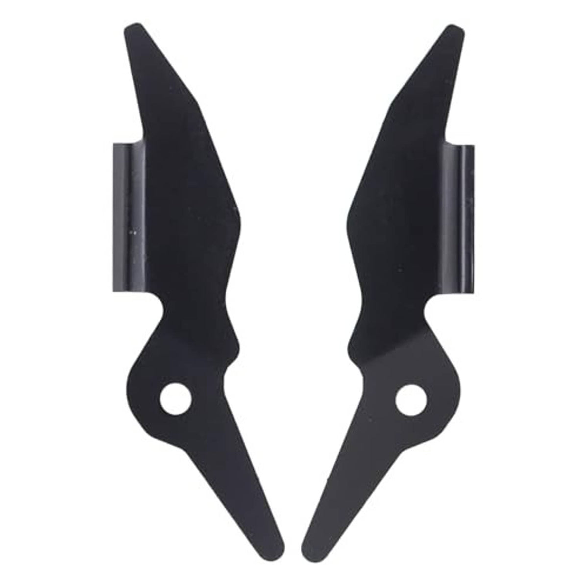 Pair of black bumper bracket supports with circular mounting holes