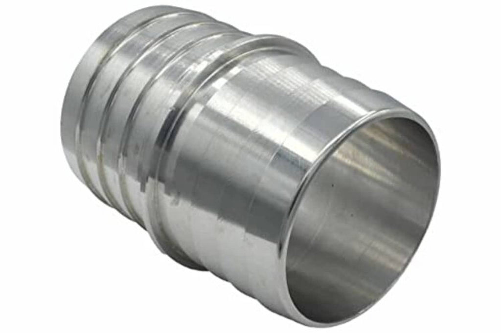 Metal hose barb splice coupler, flared end and ridged body, silver 1-1/2 in