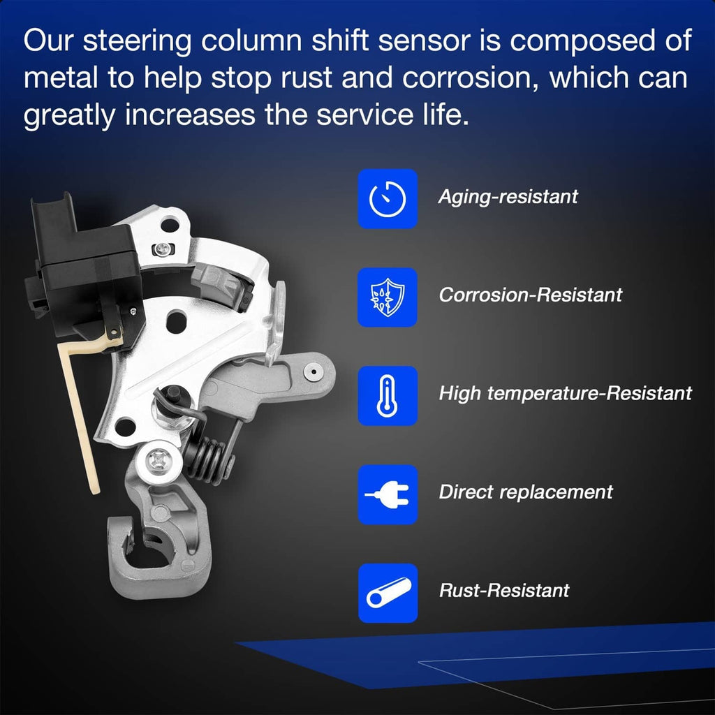 Steering column gear shift bracket sensor with spring and black corrosion-resistant housing