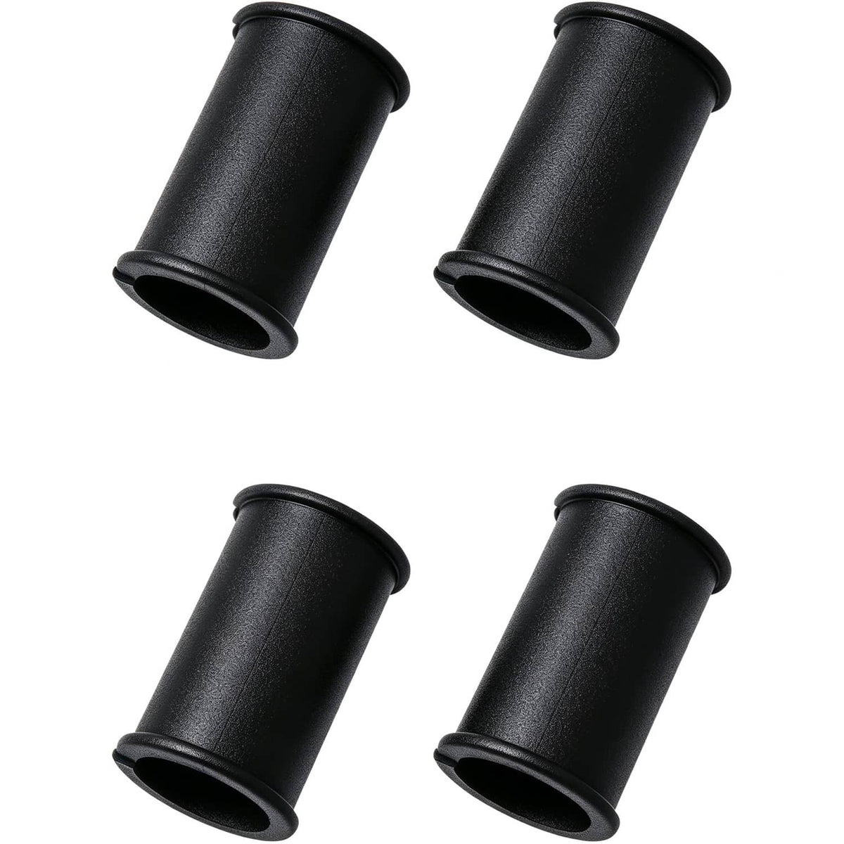 Set of 4 black microphone shock mount rubber sleeves with open cylindrical ends.