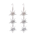 Crystal snowflake dangle earrings, silver-toned with three dangling snowflakes