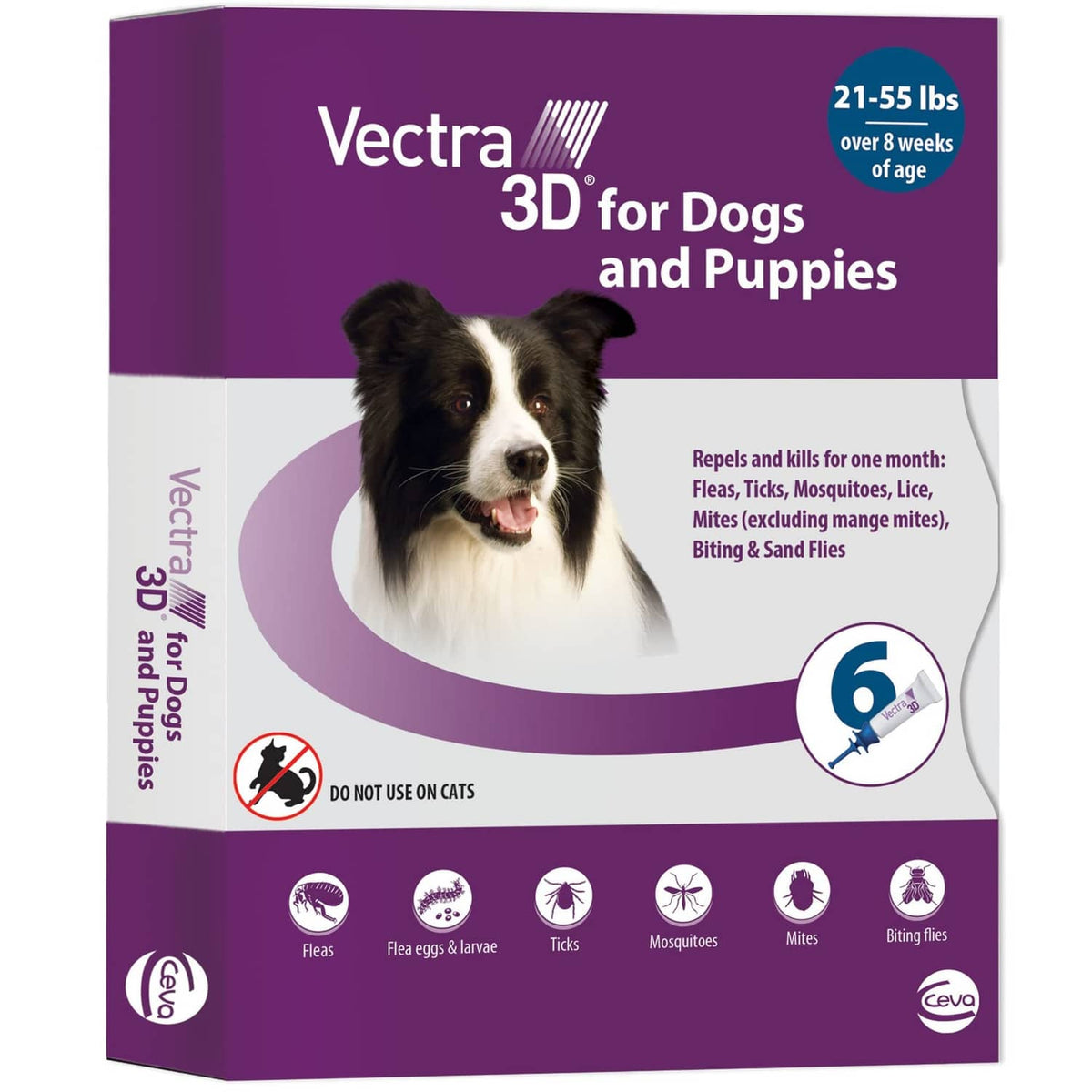 Vectra 3D for Dogs flea & tick prevention box, 21–55 lb medium; repels for 8 weeks