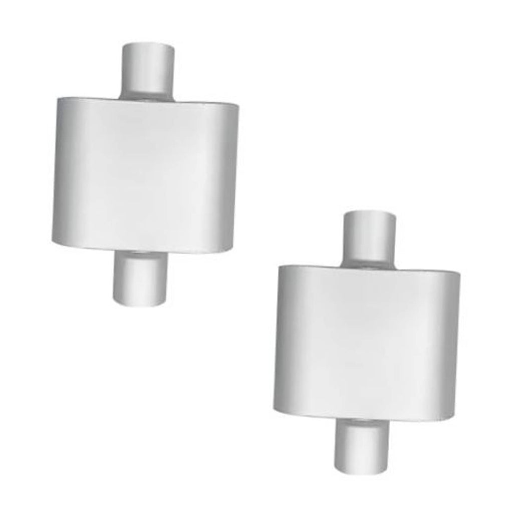 Silver single-chamber muffler with two 2.25 in ports