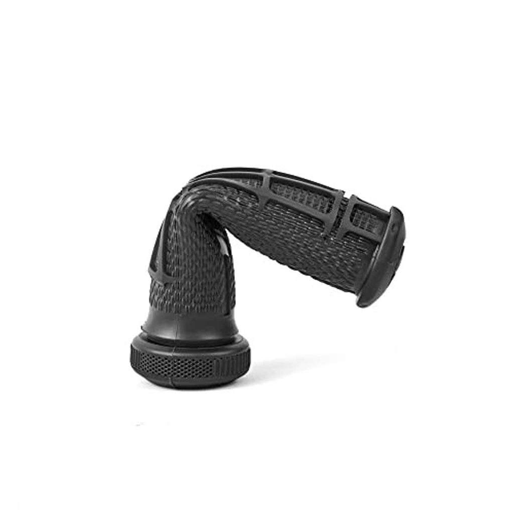 Textured black thumb throttle grip set, angled close-up