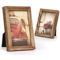 Tabletop 4x6 picture frame with rustic carbonized brown wood-look border and glass front