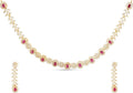 Gold-tone short CZ necklace with purple floral stations and matching dangling earrings
