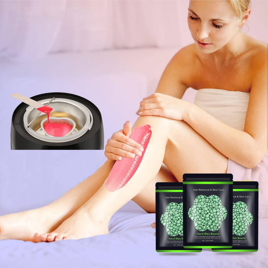 Wax application with melted pink wax and hard wax beans product bags