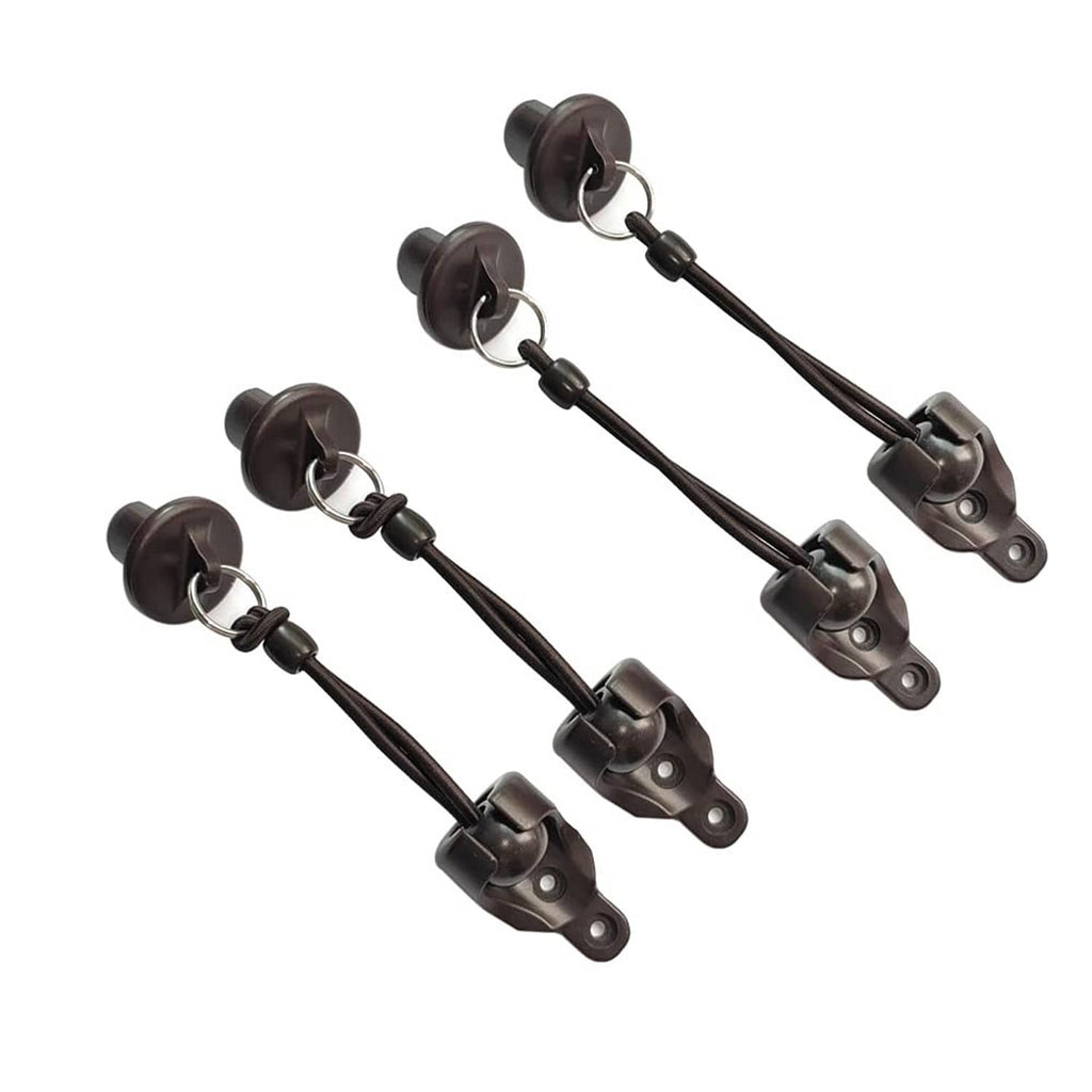 Set of brown bungee end clips with elastic cords and swivel brackets