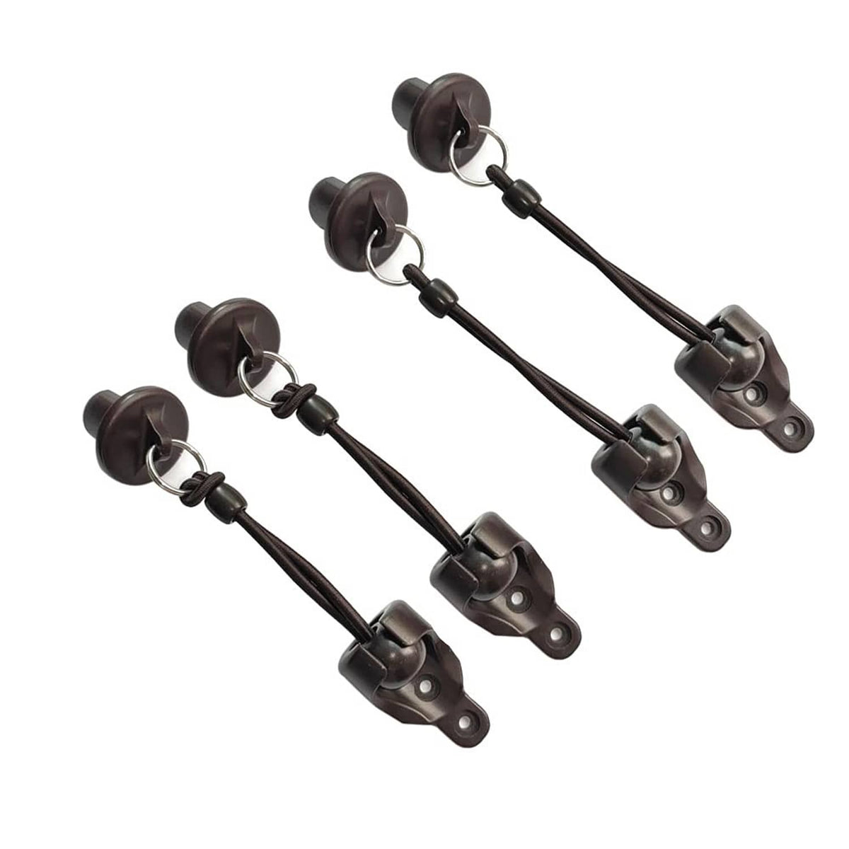 Set of brown bungee end clips with elastic cords and swivel brackets