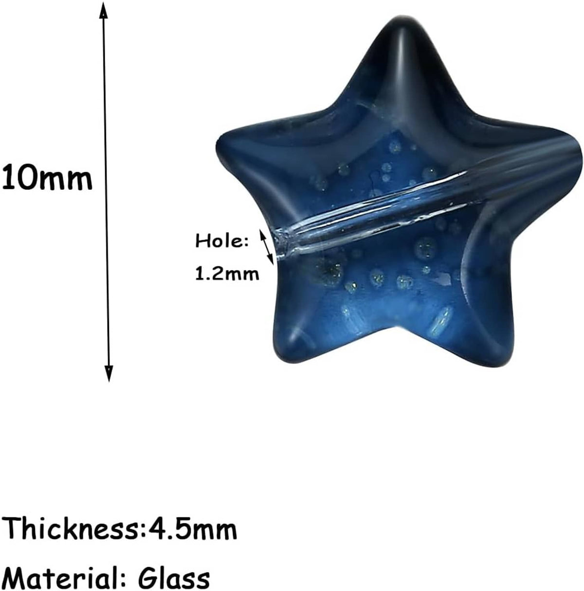 10mm blue star glass spacer beads; 1.2mm hole; 4.5mm thick