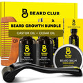 Beard growth kit bundle with beard growth oil, beard balm, comb, and derma roller