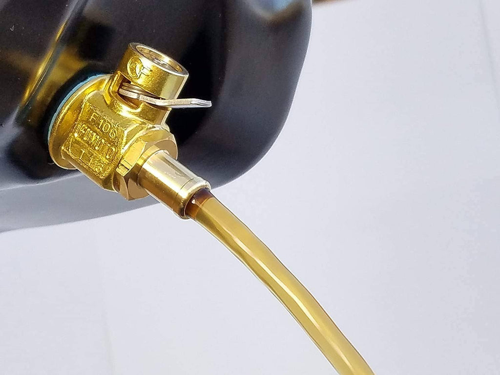 Gold drain valve adapter with long outlet tube and hex mounting