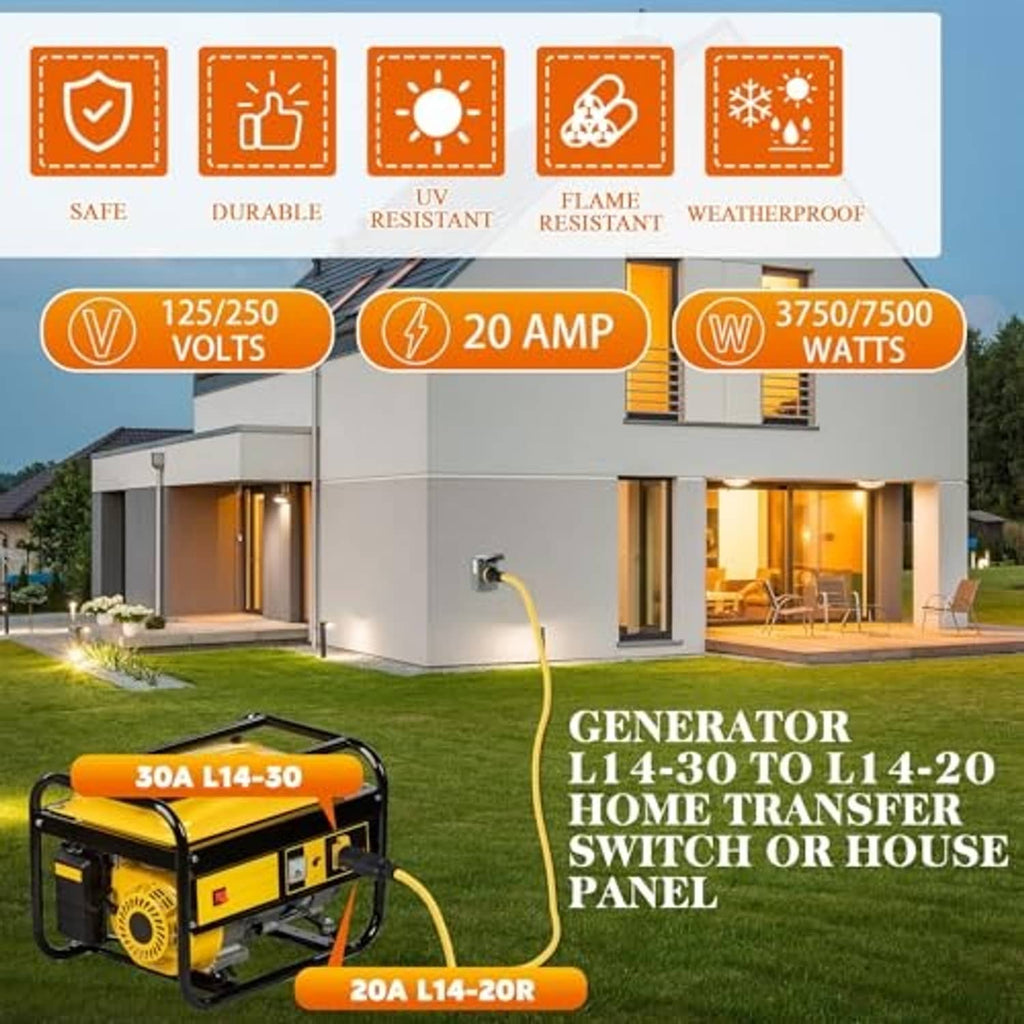 Generator adapter L14-30P to L14-20R on outdoor generator for home transfer switch