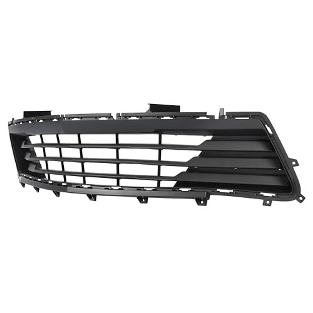 Black lower grille with slatted center and side mounting brackets