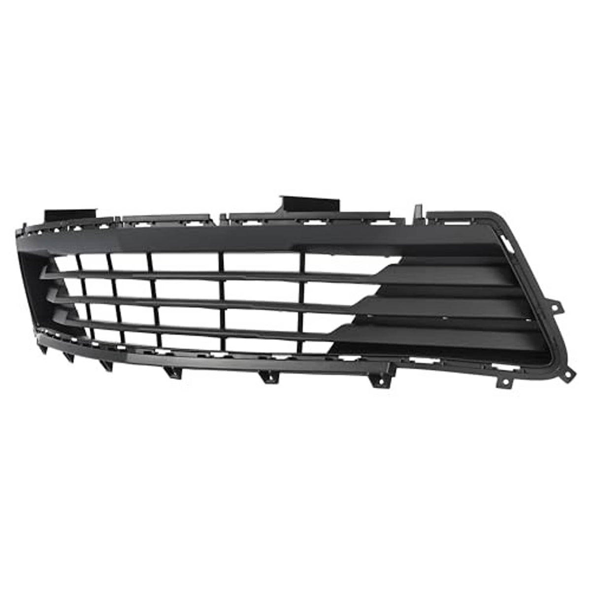 Black lower grille with slatted center and side mounting brackets