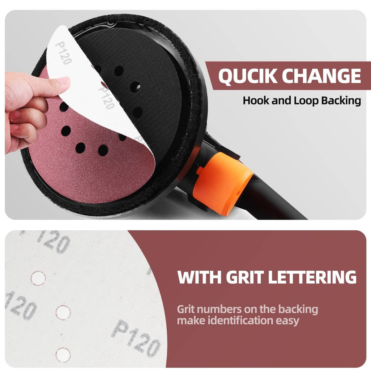 Maroon 10-hole sanding disc mounted on black hook-and-loop style backing