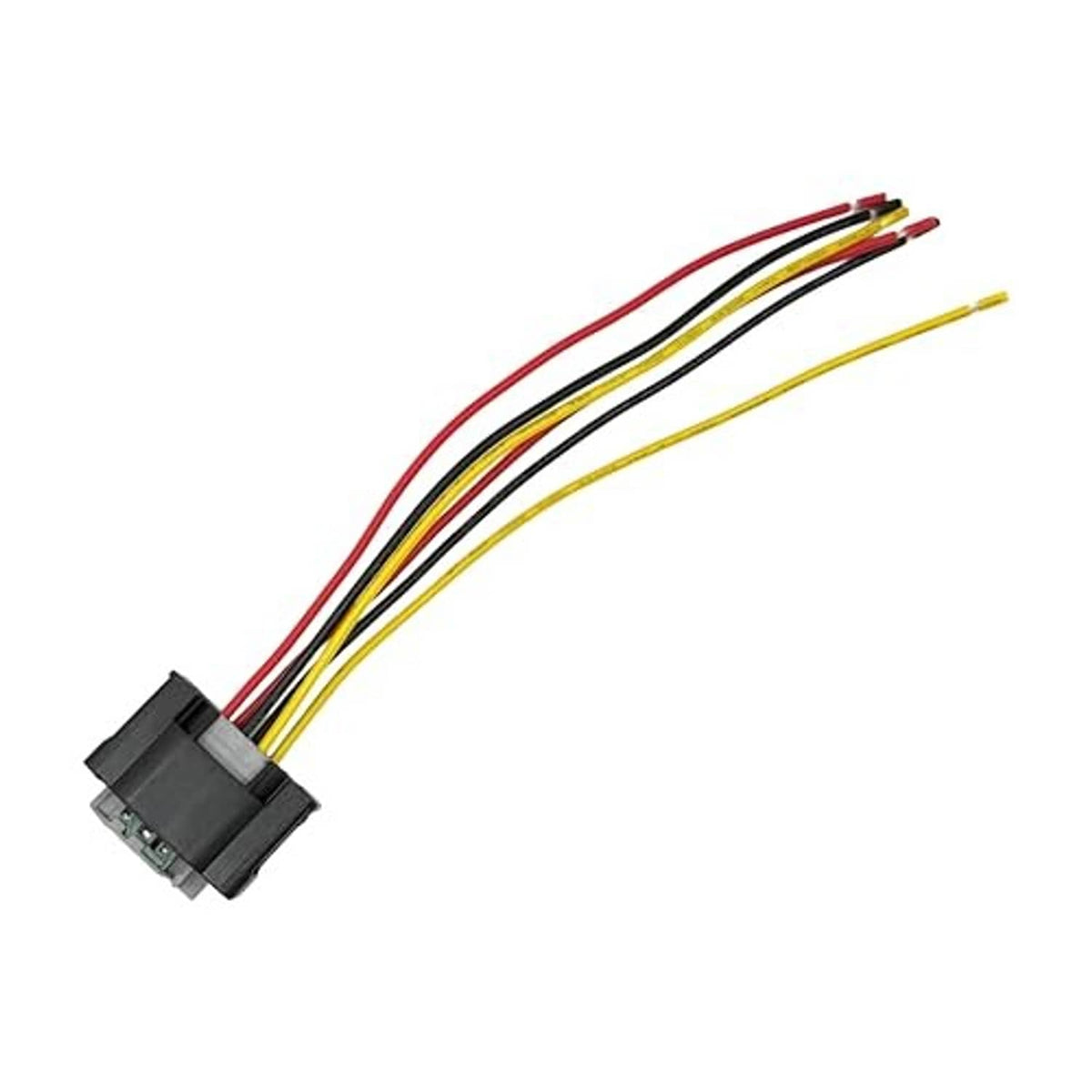 Throttle body TPS connector pigtail cable with black connector and red, yellow, and white wires