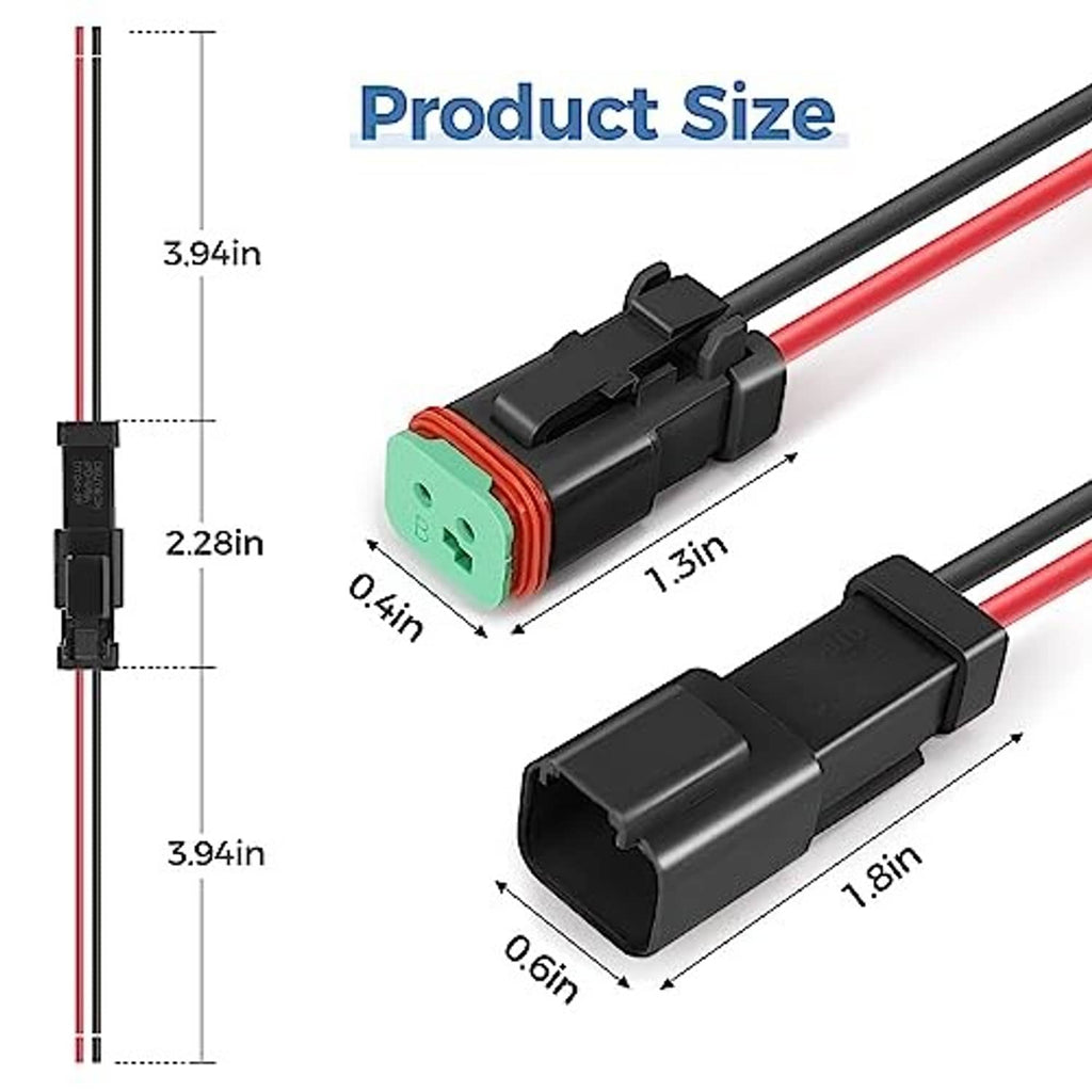Black 2-pin connector plug pair with red and black wires, side view