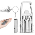 Stainless steel mini multi-tool keychain with wrench-like bit tools and key ring