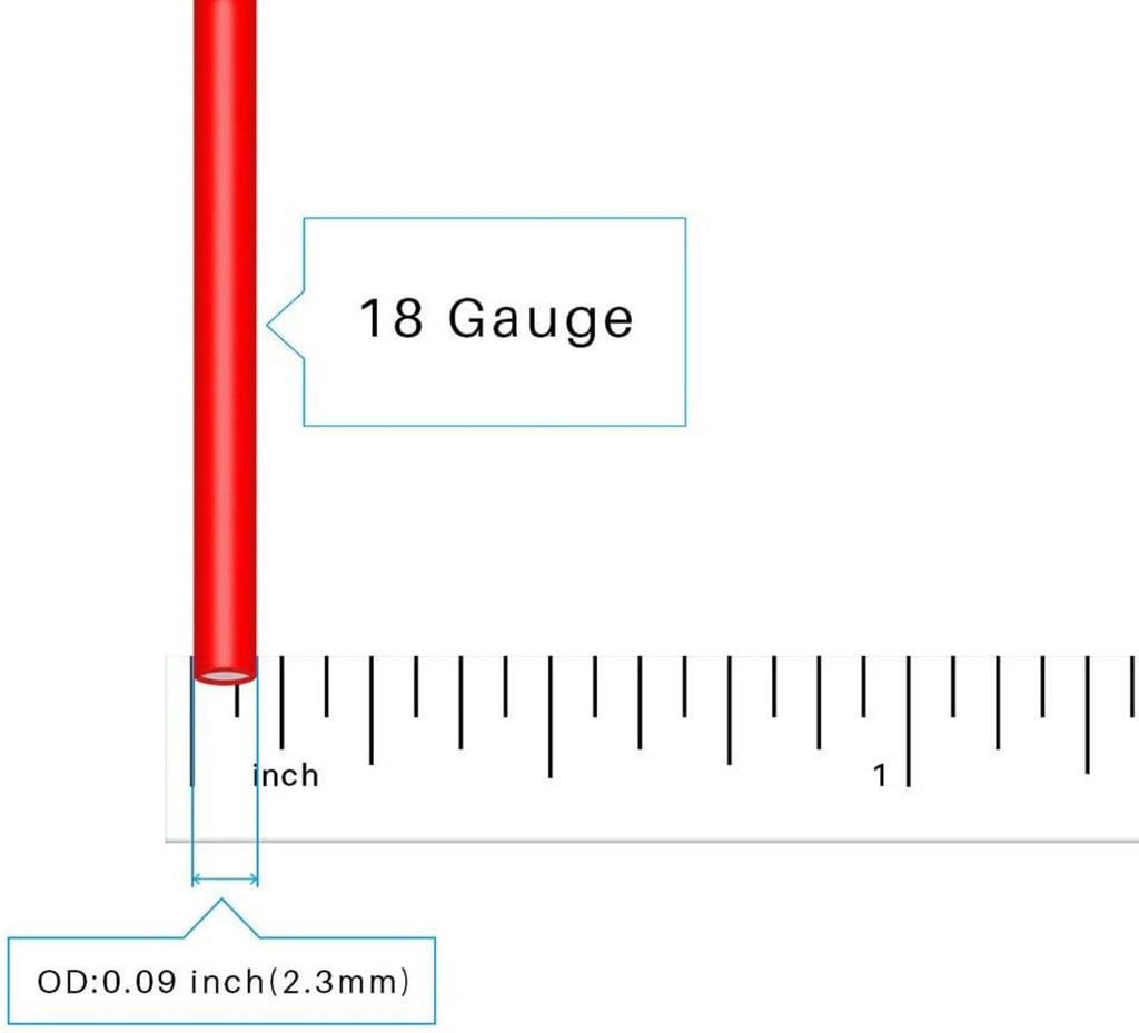 Red 18 gauge silicone insulated wire with size shown against ruler