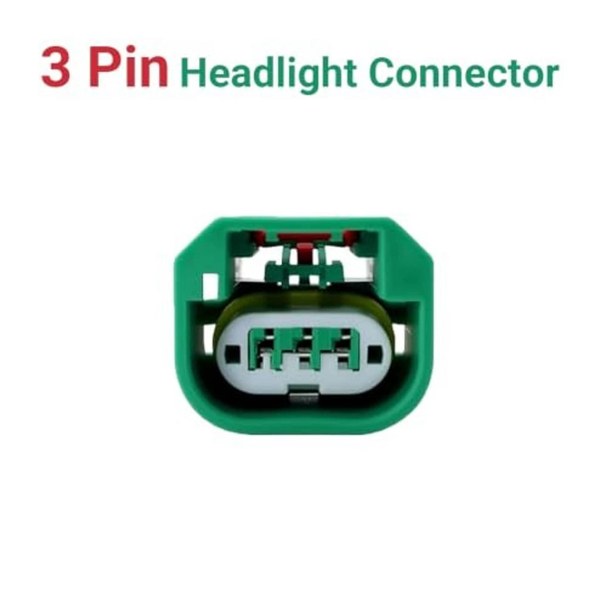 Headlight connector wiring harness, single green 3-pin connector plug with terminal pins