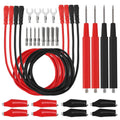 Multimeter test lead set with red/black leads, connector caps, and metal probes