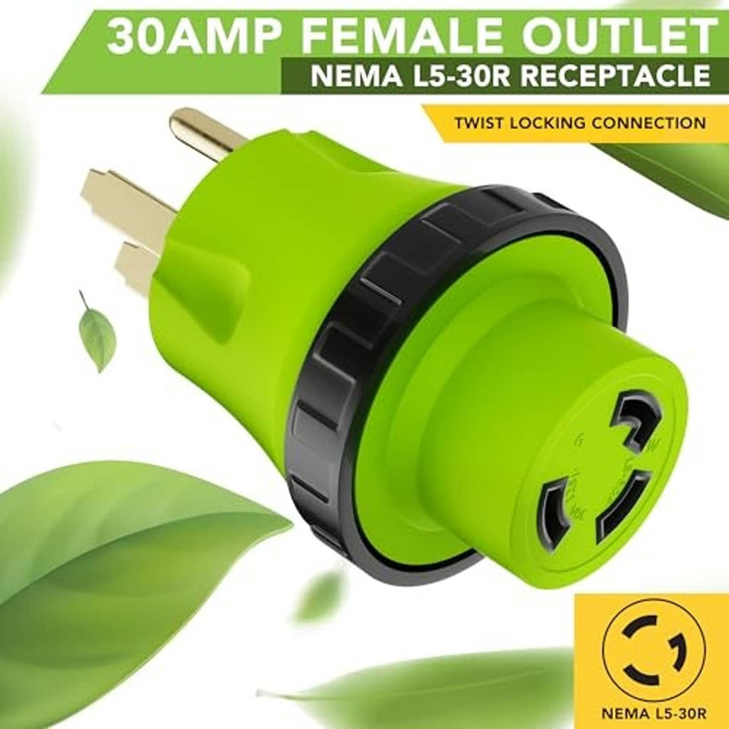 Green 30A twist-lock female outlet receptacle with socket openings and pins
