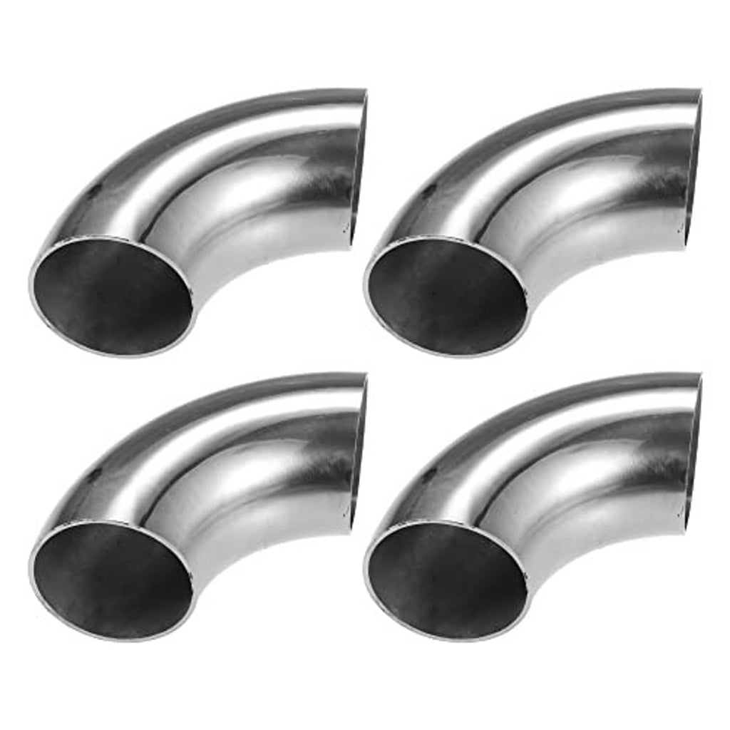 Set of four stainless steel 90-degree mandrel bend elbow pipes, 2.25 in diameter