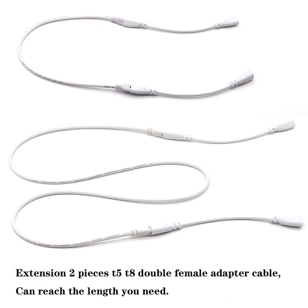 Two-piece white LED tube extension cable, double male-to-male connectors