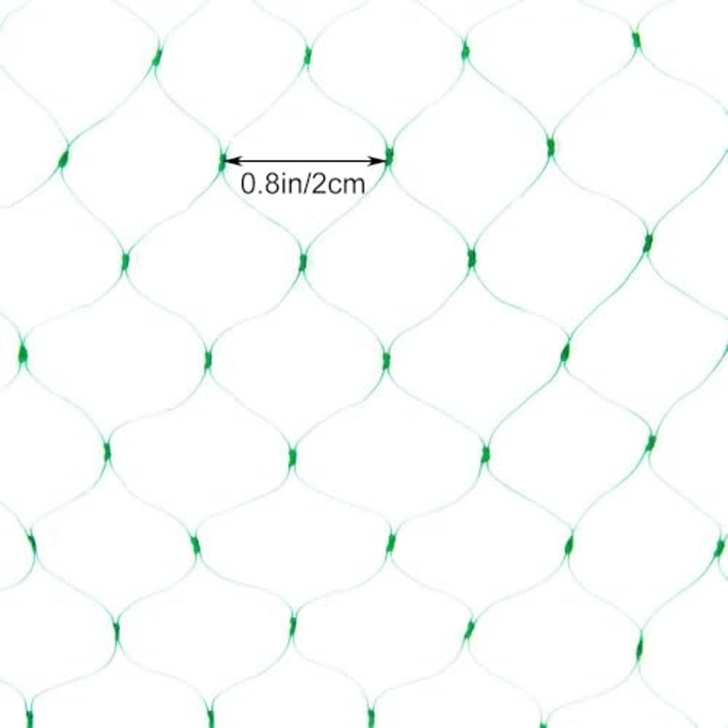 Close-up of green diamond-mesh bird netting with small openings