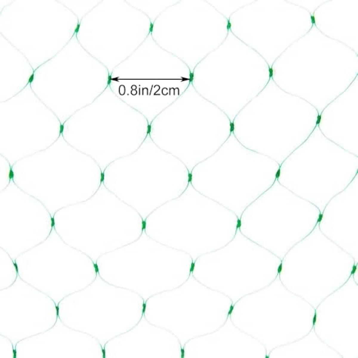 Close-up of green diamond-mesh bird netting with small openings