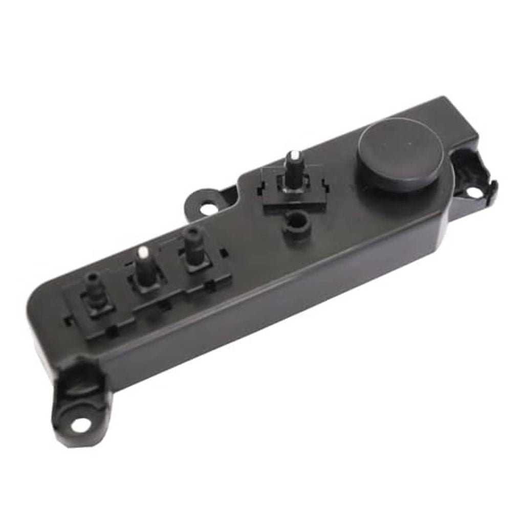 Left driver power seat adjustment switch with dark gray push button and mounting holes