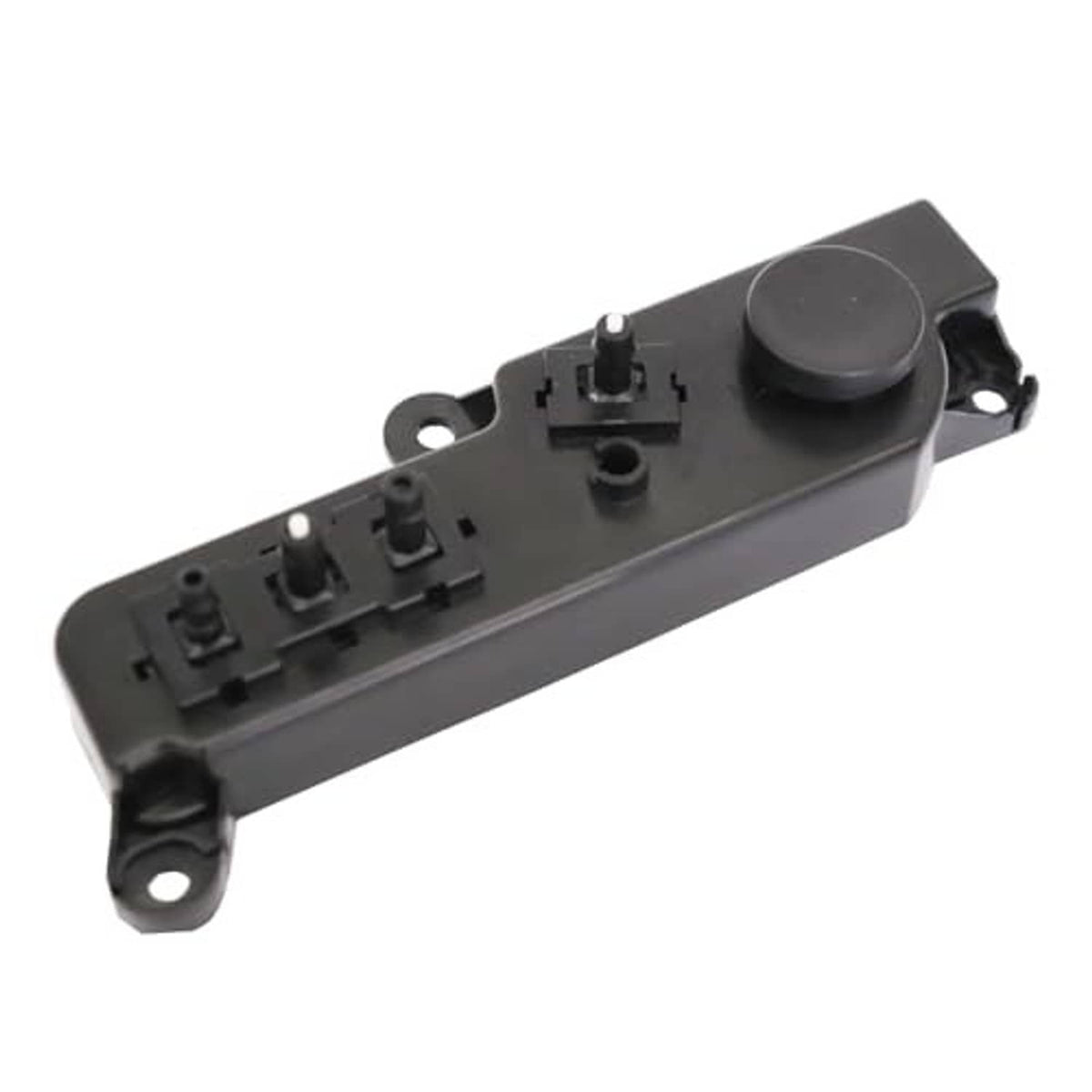 Left driver power seat adjustment switch with dark gray push button and mounting holes