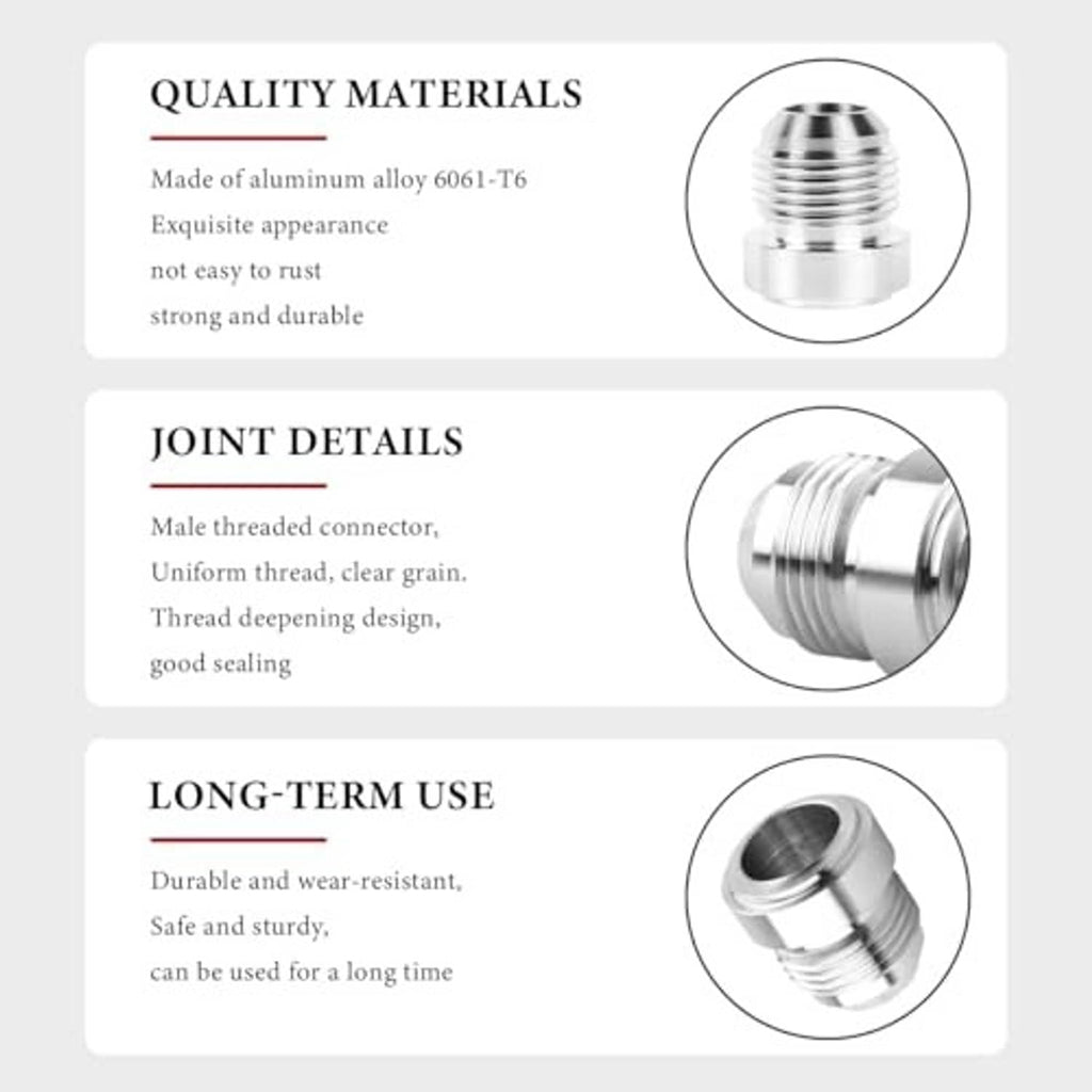 Aluminum alloy AN10 male weld bung fitting with threaded connector, silver, close-up