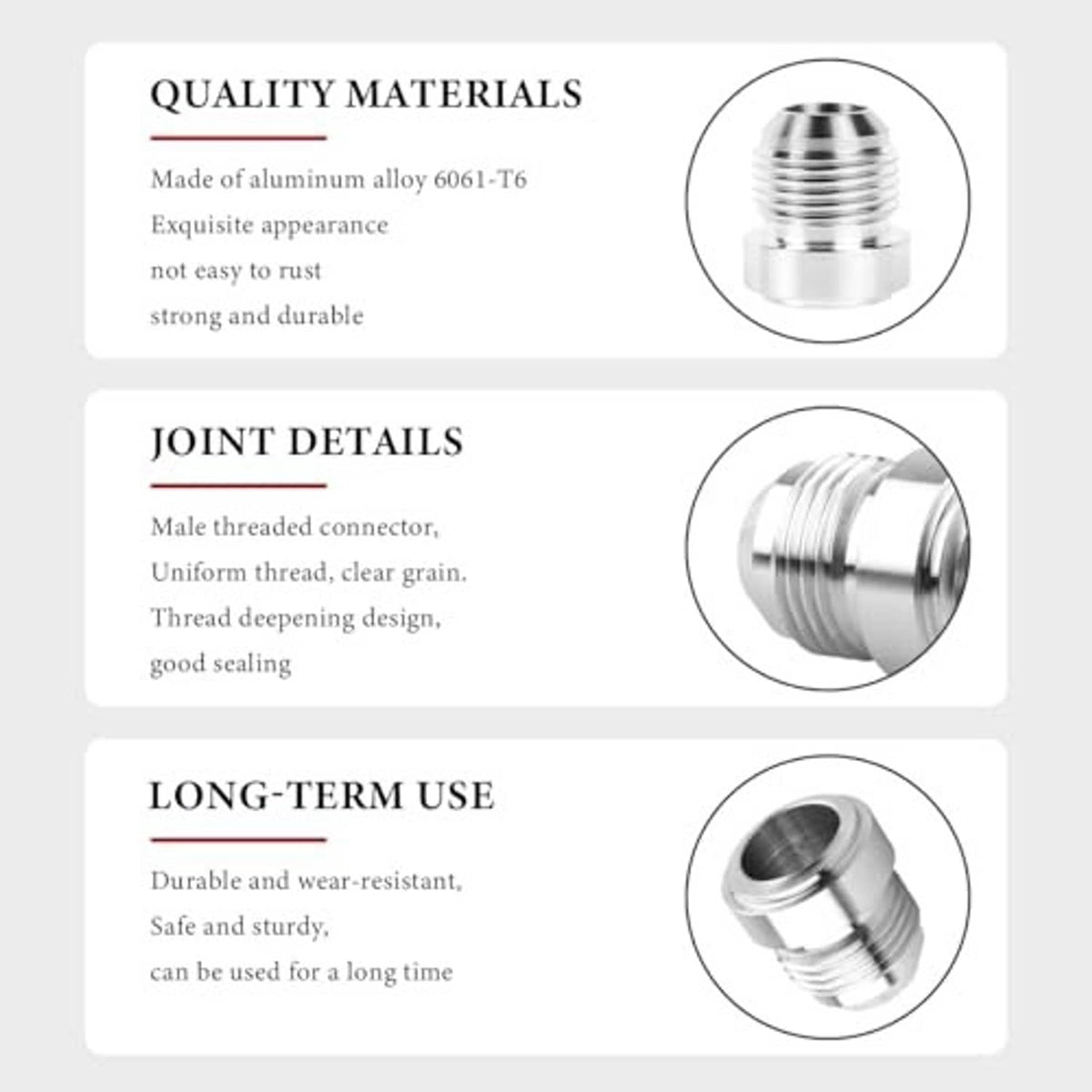 Aluminum alloy AN10 male weld bung fitting with threaded connector, silver, close-up