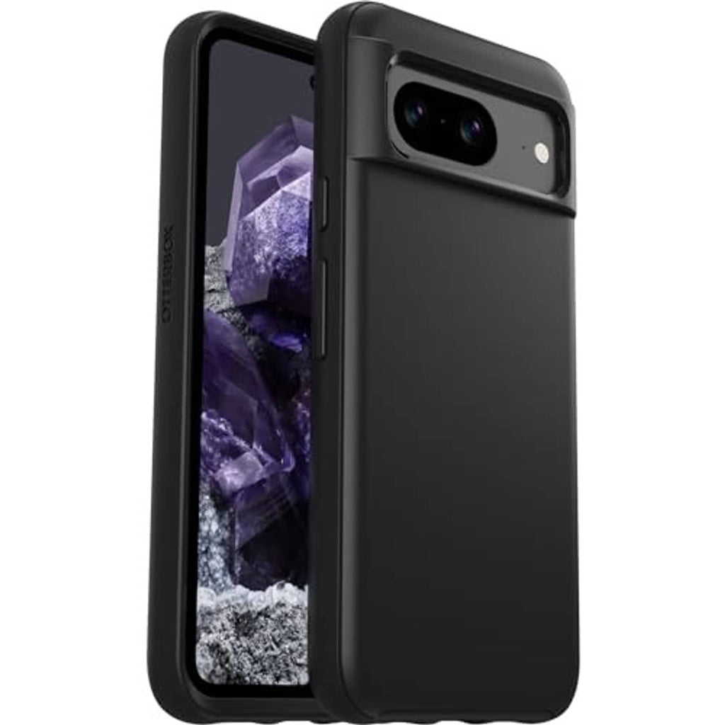 Black Google Pixel 8 case shown from side with precise cutouts around camera module