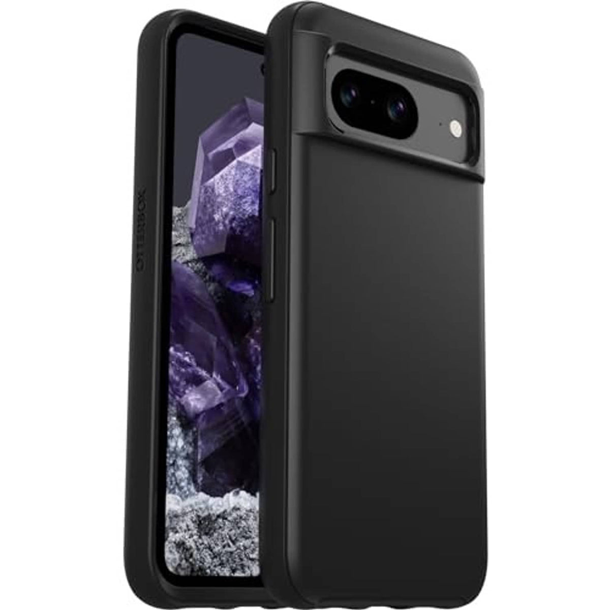 Black Google Pixel 8 case shown from side with precise cutouts around camera module