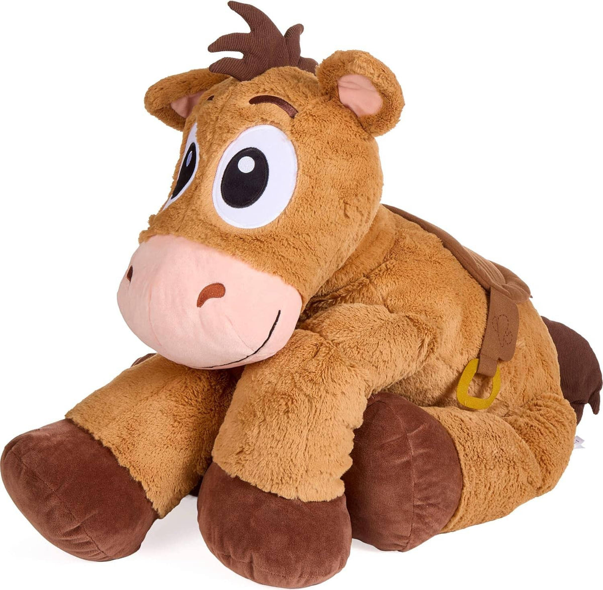 Toy Story brown plush rabbit curled pose, close face and paws, blue Toy Story 5 tag