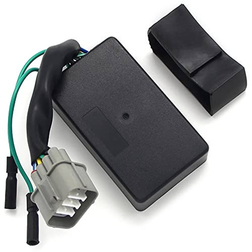 CDI ignition control module set with black module housing and gray connector plug.