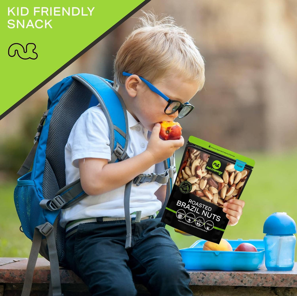 Kid-friendly roasted Brazil nuts pouch outdoors for snack time