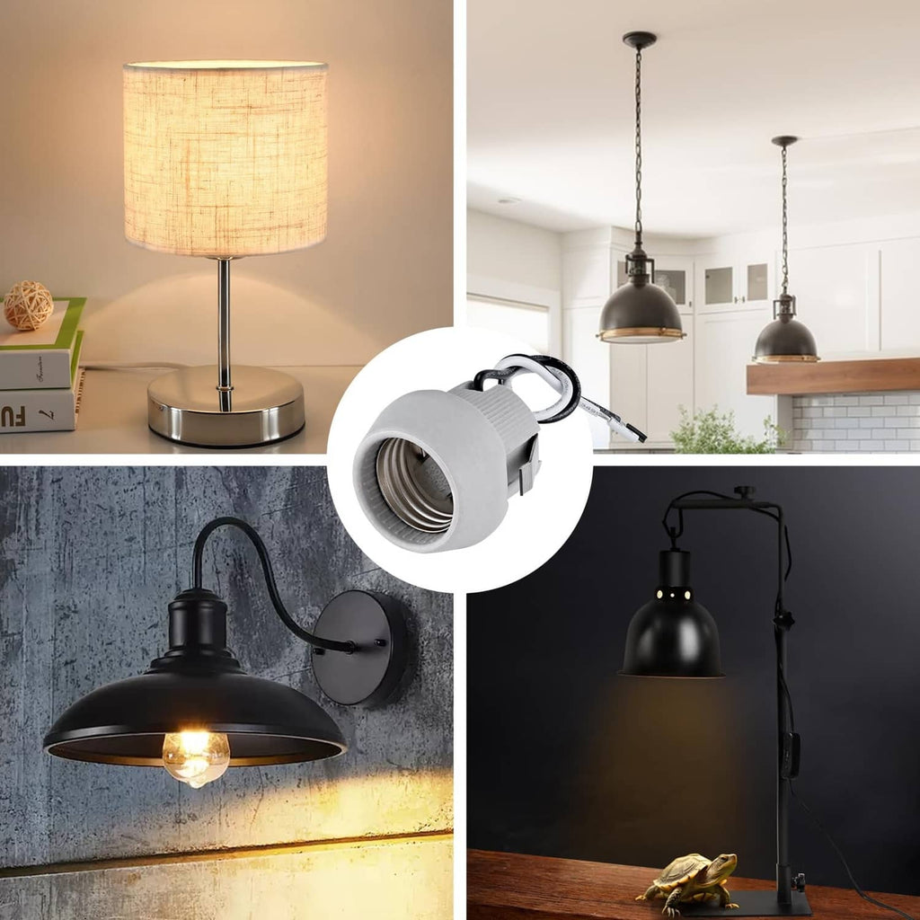 Grey E26 lamp socket with attached black wire for pendant light fittings