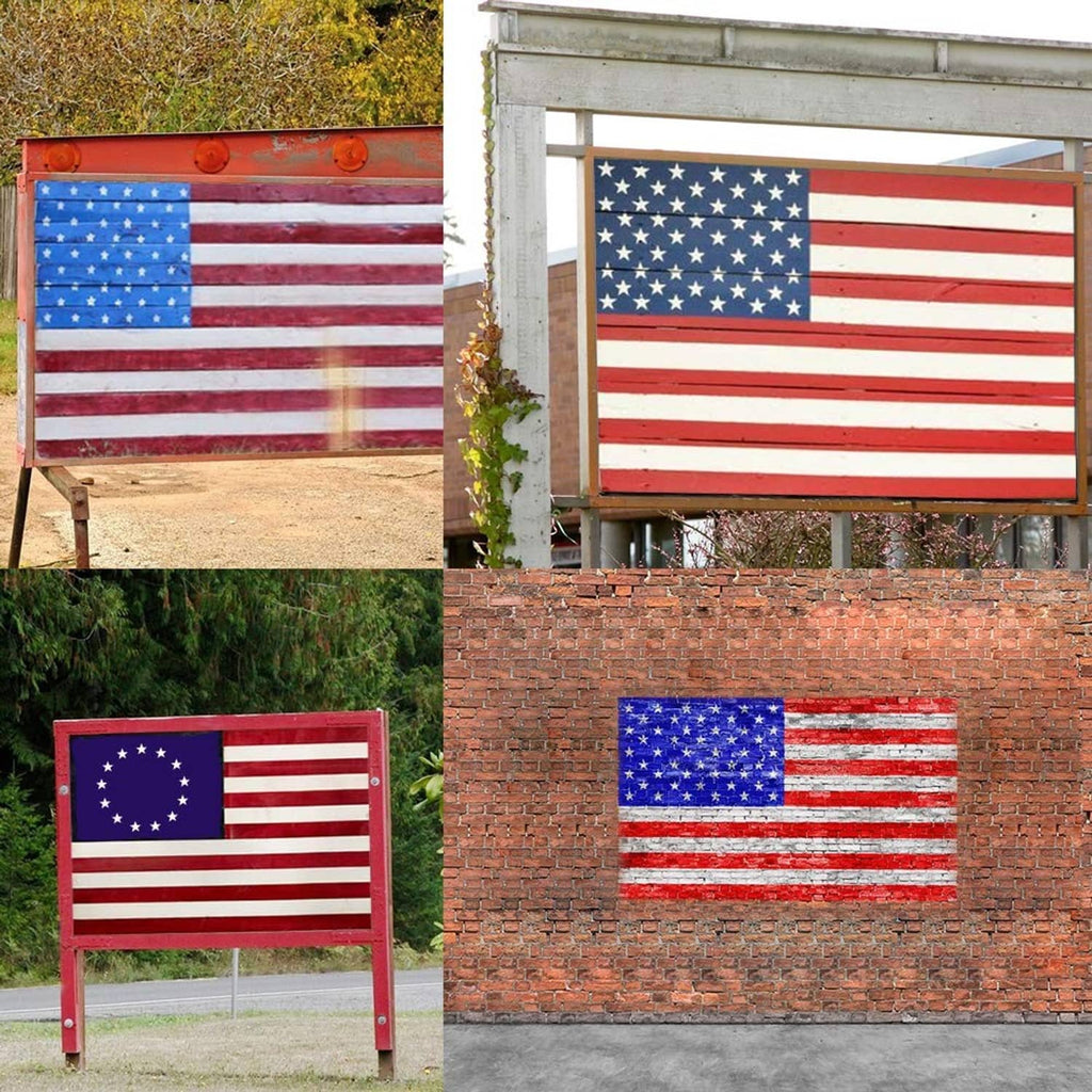 Star-pattern US flag decoration panels with red-and-white stripes and blue star field