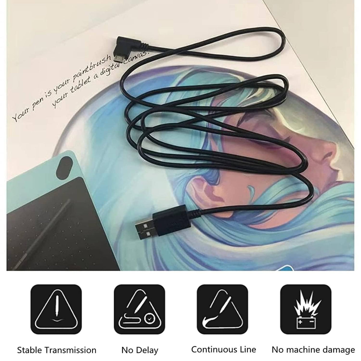 Black USB charging and data sync cable with molded connectors
