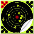 Fluorescent yellow adhesive bullseye target with neon ring lines and red X markers