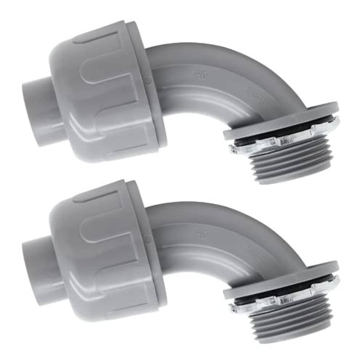 Gray 90-degree conduit elbow connector with male threaded end, 2-pack