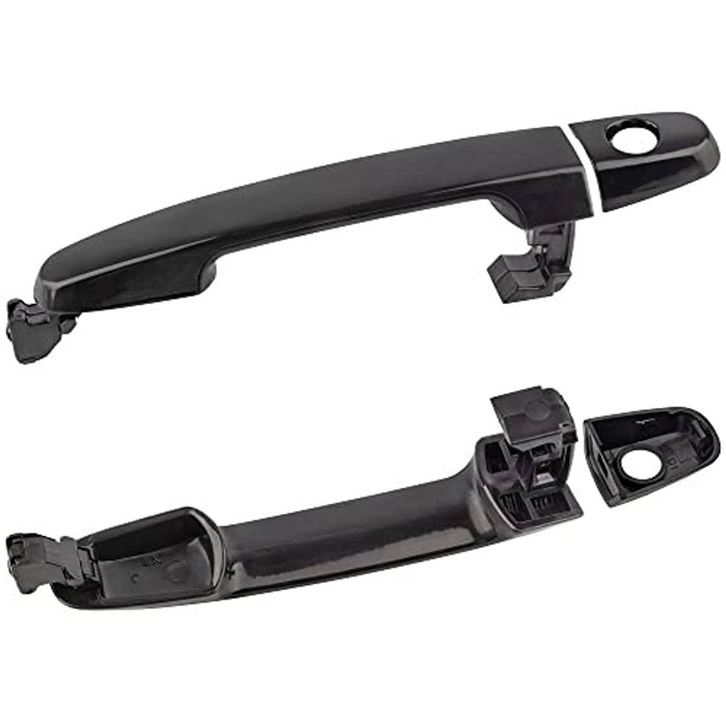 Black exterior door handle with underside mounting bracket and keyhole bezel