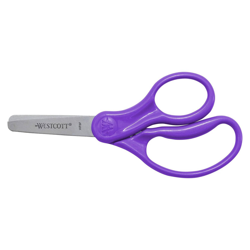 Purple Westcott kids' blunt-tip scissors with gray blades and finger loops
